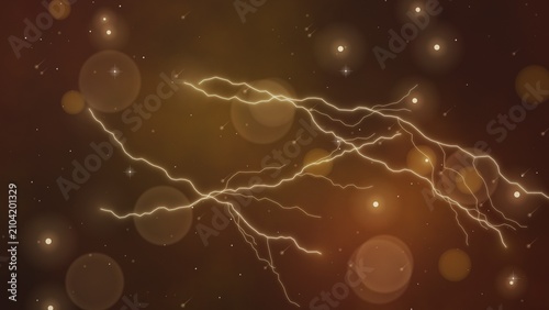 Fotografía Yellow lightning strikes and glowing orbs on a dark background