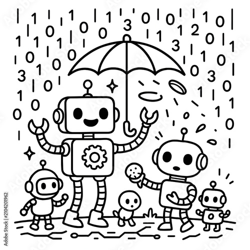 Playful Robot Music and Dance Party Coloring Page