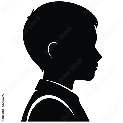 Child silhouette vector illustration on white background, profile of young boy.