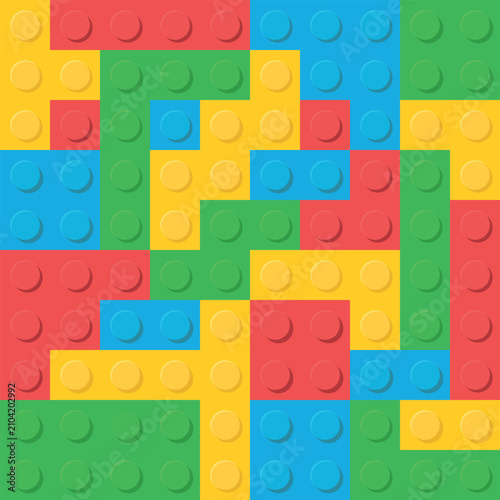 Constructor Background. Toy studded baseplate, seamless pattern. Constructor Template with Different Shapes and Colors.