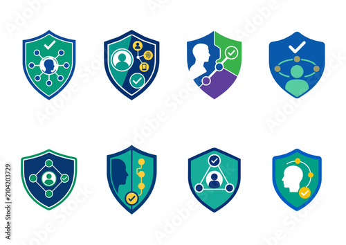 Collection of Digital Identity Verification Shield clean editable