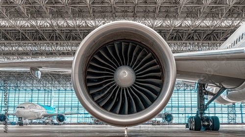 Magnificent Close-Up of a Jet Engine Inside an Aircraft Hangar