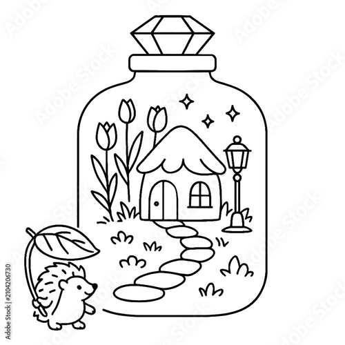 Whimsical Alpine Mountain in Jar Coloring Page