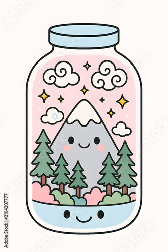 Whimsical Alpine Mountain in Jar Coloring Page