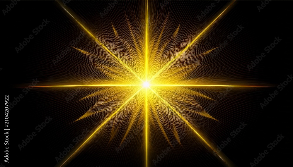 Fototapeta premium Large Eight Point Yellow Starburst Light Flare Effect On A Transparent Background