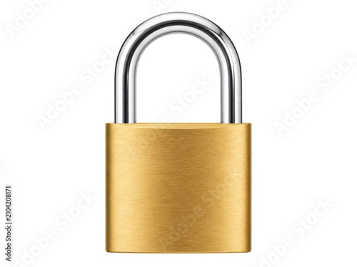 Gold padlock isolated on transparent background