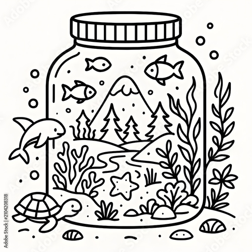 Whimsical Alpine Mountain in Jar Coloring Page