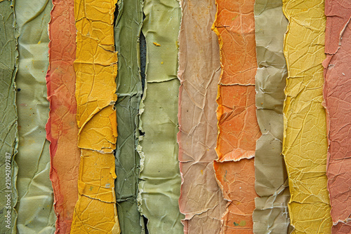 Handmade paper is multicolored, with green, orange and yellow stripes.