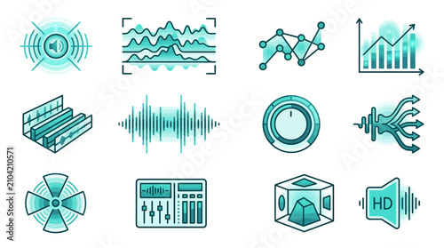 Foto Sound visualization and technical audio icons.