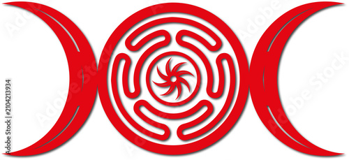 Hecate symbol - female symbol of the goddess of death and fertility in red on a transparent background, idea for a tattoo,png, 300dpi, tattoo, art.