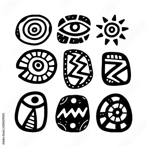 Hand drawn tribal symbols and ethnic signs vector set