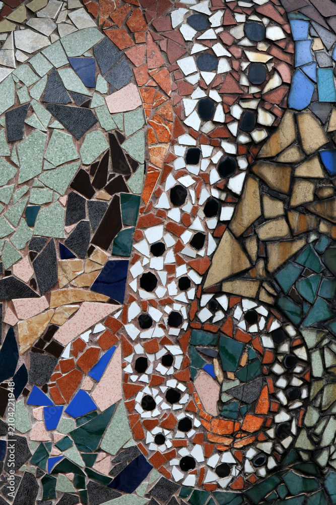 Fototapeta premium Colorful Mosaic Art Wall Texture Made of Broken Ceramic Tiles