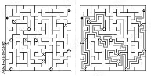 Tableau sur toile Black-and-white maze puzzle for children