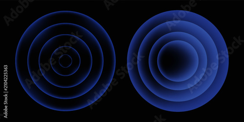 Foto Sonic waves, WiFi signal glowing elements, radar sensor light effects, round wireless network neon symbols