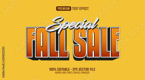 Special fall sale 3D editable text effect style on yellow background with typography discount promotion marketing business editable advertising shopping commercial