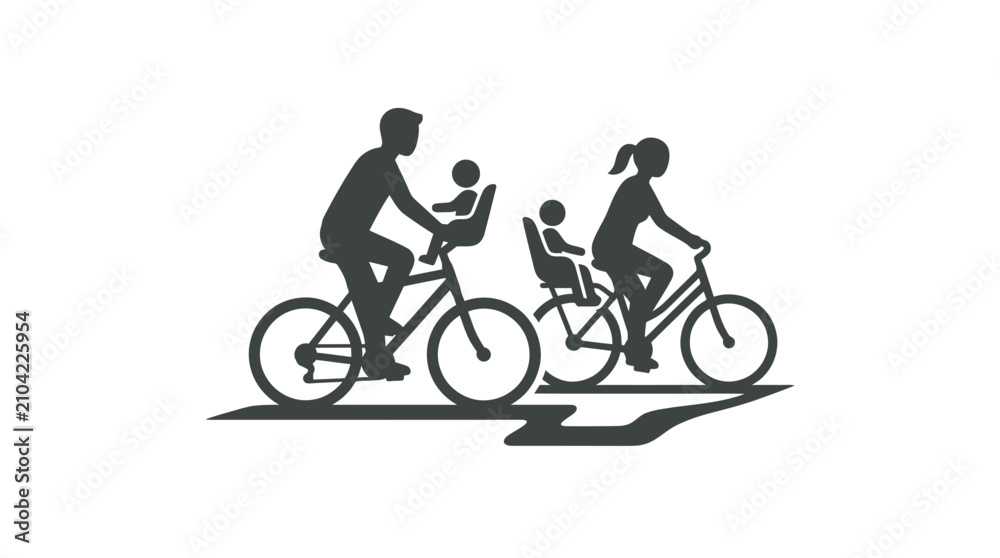 Obraz premium Family Riding Bicycles Together Outdoors.