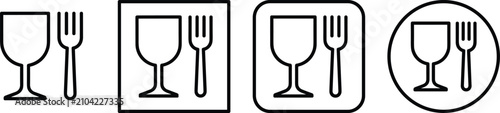 Food grade material safe symbol set featuring wine glass and fork outline icons for packaging and product labeling
