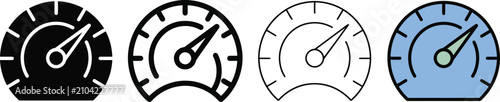 Konstfotografi PrintSpeedometer and Gauge Icon Set – Performance, Speed, Level Vector Symbols