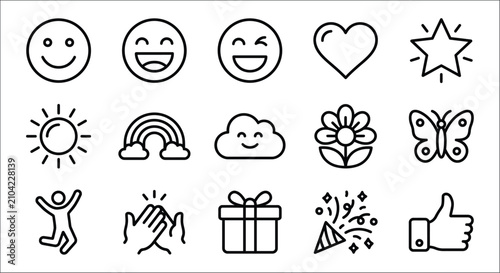 Canvastavla Collection Of Line Icons Depicting Positive Emotions Nature And Celebratory Elem
