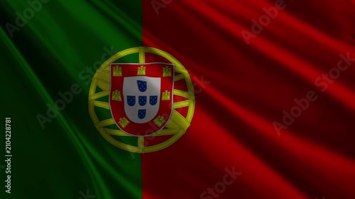 Realistic Portugal Flag Waving in Wind 4K Loop Animation, Portuguese National Flag Background