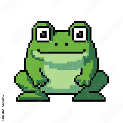 Green pixel frog character, retro platform game sprite 8-bit 