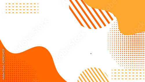 Abstract White Background with Orange Memphis Geometric Fluid Pattern 