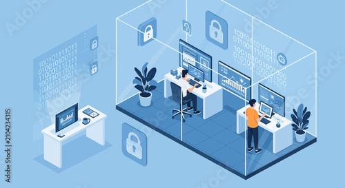 Cybersecurity Office with People Working on Computers.