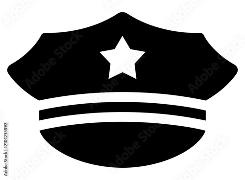 Police officer hat vector icon with a star symbol representing law enforcement and order