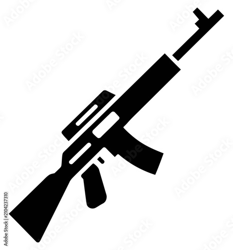Cuadro en lienzo Black silhouette assault rifle icon isolated on white background, simple vector