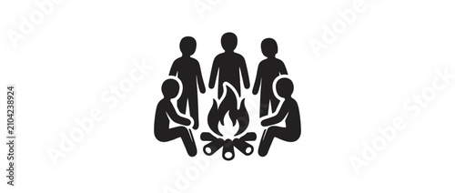 People gathered around campfire icon
