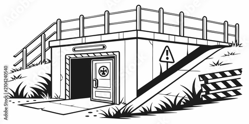 Photos Black silhouette of a military bunker entrance with camouflage netting bunker do