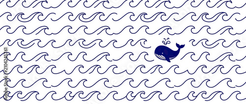 Photos Whimsical Whale Among Stylized Ocean Waves Pattern