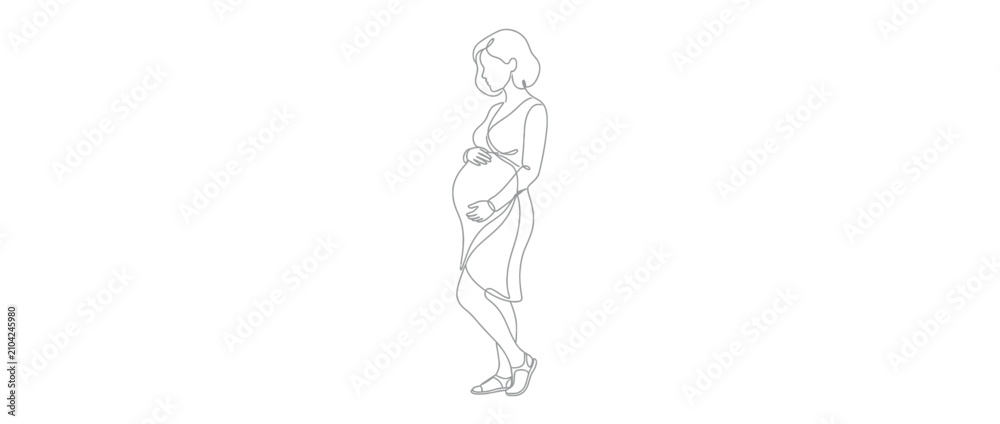 Obraz premium Pregnant Woman Single Line Drawing