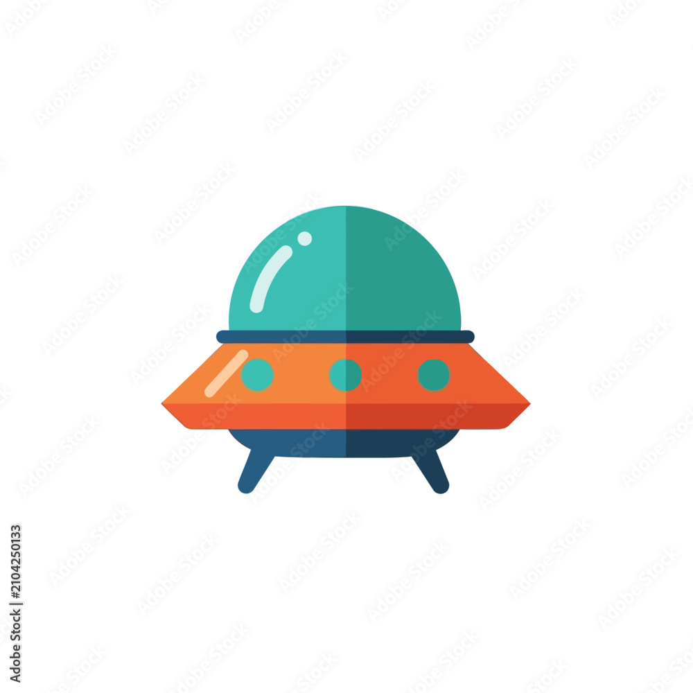 Fototapeta premium cartoon flying saucer ufo icon simple alien spacecraft spaceship science fiction vector illustration
