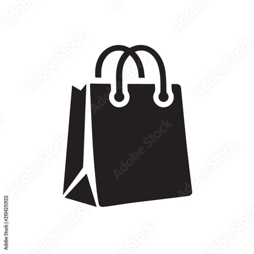 Bild auf Leinwand Minimalist shopping bag icon vector, black paper bag silhouette for retail and e