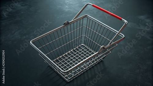 Chrome wire shopping basket with red handle shopping commerce