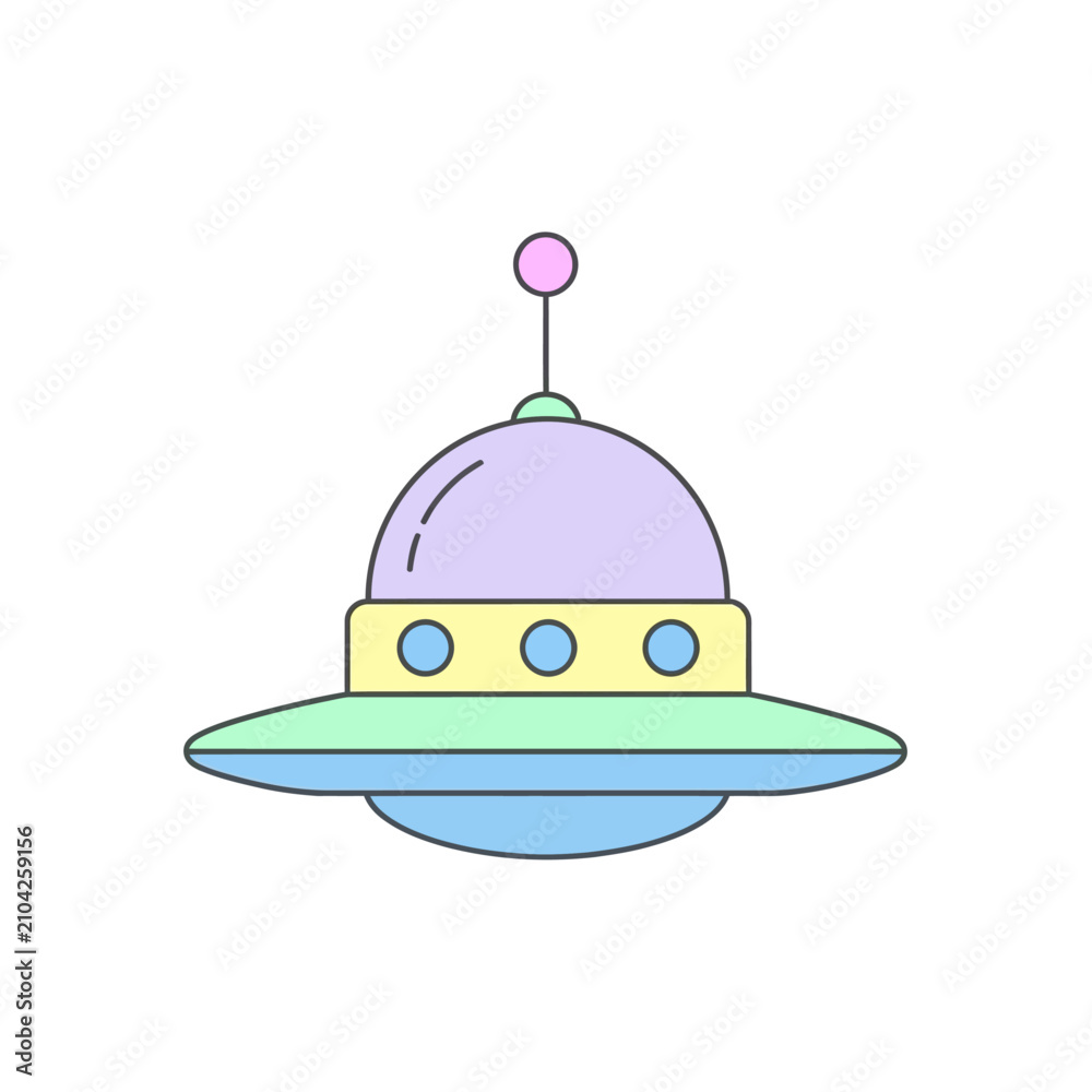 Fototapeta premium cute cartoon flying saucer with pastel colors and a pink antenna simple illustration