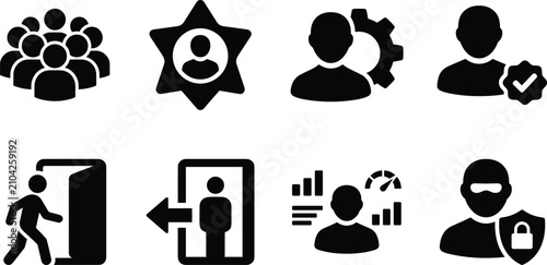 User Management and Security Icons Set with Authentication Access Control and Profile Symbols
