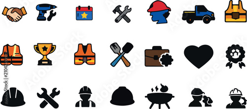 Foto Construction Worker Professional Icon Pack Vector Set with Safety Equipment Tool