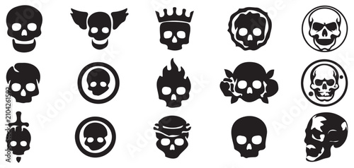 Konstfotografi Flaming skull icons and crowned death symbols for heavy metal art vector illustr
