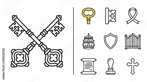 Vatican Religious Symbol Icons Set with Crossed Keys and Papal Elements