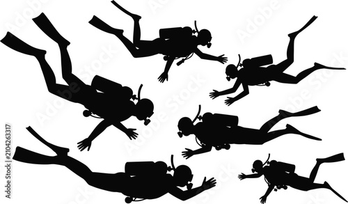 Foto Scuba divers silhouette collection underwater exploration and ocean adventure gr