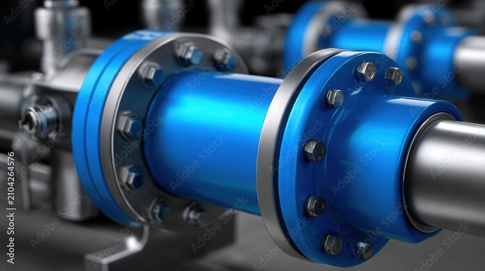 Fototapeta premium Industrial Steel Pipe Flange Connection with Blue Coating