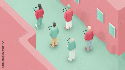 Isometric People Using Tablets in Modern Urban Environment