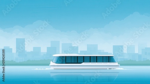 Modern Electric Water Bus Commuting in Urban Cityscape