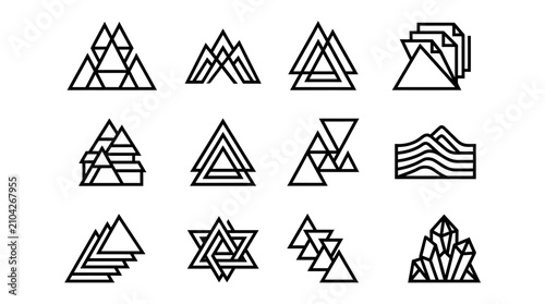 Принти на полотні Geometric linear triangle logo collection black outline.