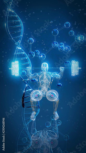 Conceptual 3D illustration of an x-ray man performing a squat
