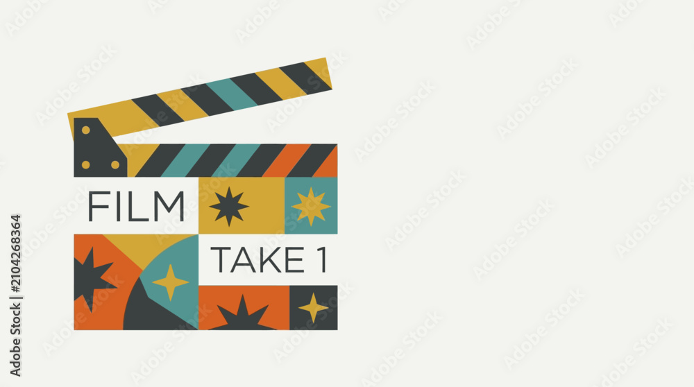 Naklejka premium Abstract film clapperboard icon. Retro geometric movie slate for cinema production design.