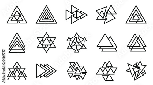Принти на полотні Minimalist black linear geometric triangle icon set.