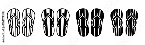 Cuadro en lienzo Black and outline flip flop sandal icons summer set.